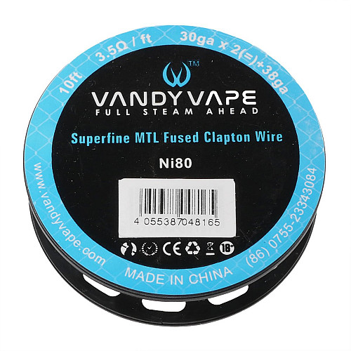 Катушка спирали Vandyvape Superfine MTL Fused Clapton Ni80 Wire Coil 3.05 м 30ga*2=+38ga - 3.5 Ом (10421-hbr)