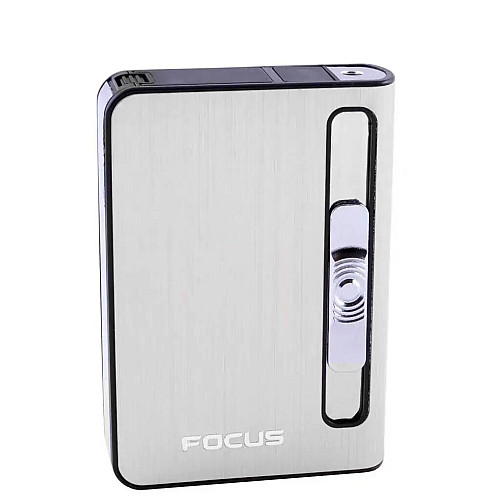 Портсигар для 10 сигарет с зажигалкой FOCUS №HL-149 Grey (11208-hbr)