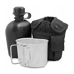 Фляга армейская с подстаканником и чехлом Mil-Tec 0.946 л Черный 14506002