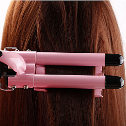 Плойка тройна для завивки волос Gemei GM-1956 Рожево-чорний (VD34303880)