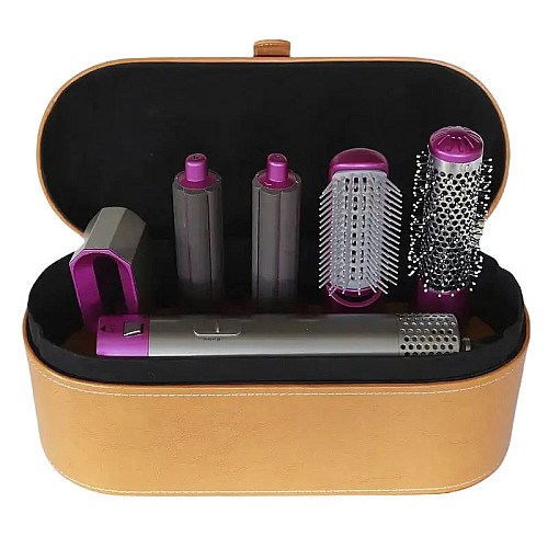 Мультистайлер для волос RIAS Hot Air Styler 5в1 в кейсі 1000W Сірий/Рожевий (3_02740)