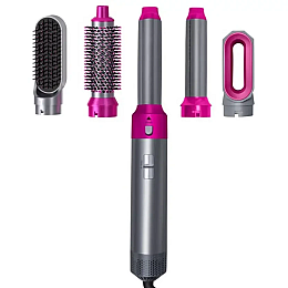 Мультистайлер для волос RIAS Hot Air Styler 5в1 в кейсі 1000W Сірий/Рожевий (3_02740)