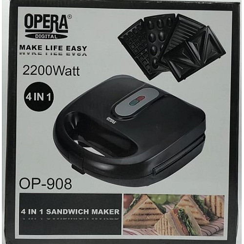 Мультимейкер 4 В 1 Opera Op-908 Гриль Сендвичница Вафельница Орешница