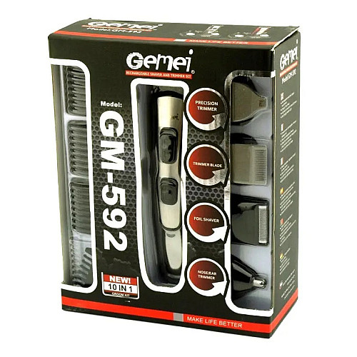 Триммер Для Стрижки Gemei Gm-592 10 В 1 Машинка Для Волос Бороды Усов Серый