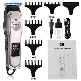 Бездротова машинка для стрижки волосся тример акумуляторний з насадками та LCD-дисплеєм індикатором заряду ROZIA PRO HQ-308