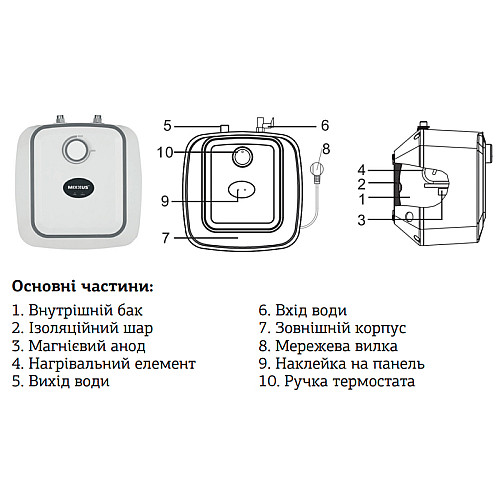 Водонагреватель "Під мийку" Mixxus EWH-0606 Small Under накопичувач. 6 л мокр.тен 1,5 kW (WH0006)