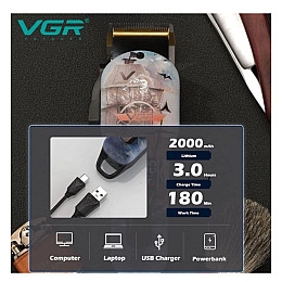 Беспроводная аккумуляторная машинка для стрижки волос с насадками и регулировкой длинны VGR V-689