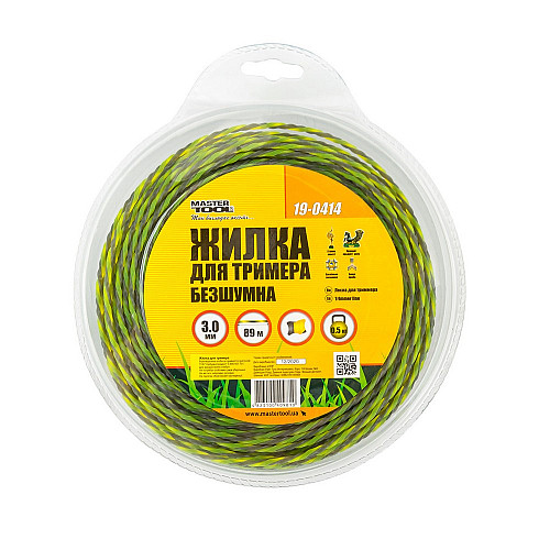 Леска для триммера бесшумная SPIRAL SQUARE 3.00 мм 89 м (блистер) двухцветная MASTERTOOL