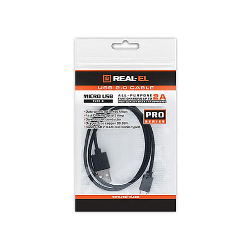 Кабель Real-el Pro USB2.0 AM-micro USB type B 1 м чорний