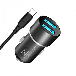 Автомобільне зарядне пристрій Sky Dolphin SZ02T Aluminium 2USB 2.4A Black AZP-000072 кабель Type-C