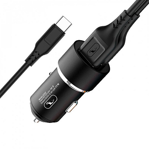 Автомобільне зарядне пристрій Sky Dolphin SZ02T Aluminium 2USB 2.4A Black AZP-000072 кабель Type-C