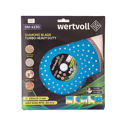 Диск алмазний для армованого бетону Wertvoll TURBO HEAVY DUTY 230х2.5 мм (DM-4230)