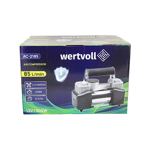 Компрессор автомобильный двухпоршневой WERTVOLL 12 V 150 PSI 25 A 300 Вт 85 л/мин сумка (AC-2185)