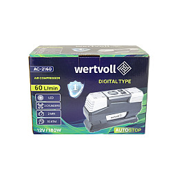 Компрессор автомобильный двухпоршневой и сумка WERTVOLL 12 V 150 PSI 15 A 180 Вт 60 л/мин (AC-2160)