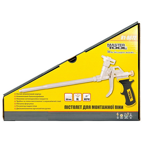 Пистолет для монтажной пены металлический баллоноприемник MASTERTOOL 180 мм (81-8672)