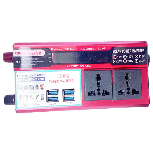 Автомобильный инвертор Solar Power Inverter 017 c 12V на 220V 1000W модифицированная синусоида Red (11060-hbr)