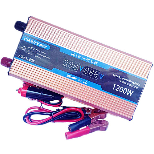 Інвертор напруги Carmaer Power Inverter 028 з 12V на 220V 1200W модифікована синусоїда Gold (11067-hbr)