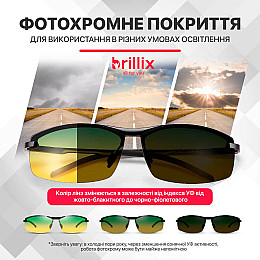 Очки для водителей фотохромные хамелеоны антиблик Brillix для ночной и дневной езды с чехлом (BRL-012)