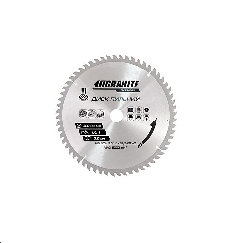 Диск пильний для дерева GRANITE 300х32х60Т адаптер 32-30/32-25.4 5100 об/хв (5-30-060)