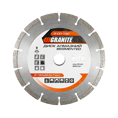 Диск алмазний GRANITE SEGMENTED 180х2,4 мм 22-24% 8600 об/хв (9-00-180)