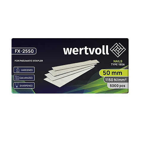 Гвоздь закаленный для пневмостеплера WERTVOLL18GA 50 мм/1.0х1.25 мм 5000 шт Grey (FX-2550)