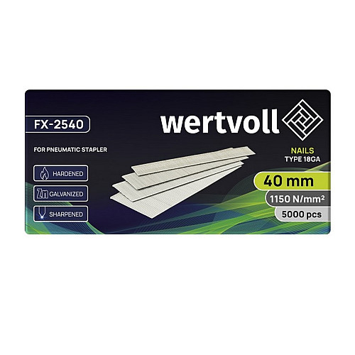 Гвинт загартований для пневмостеплера WERTVOLL 18GA 40 мм/1.0х1.25 мм 5000 шт Сірий (FX-2540)