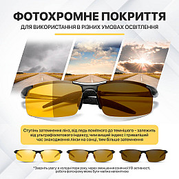 Очки для водіїв фотохромні хамелеони антиблік Brillix для нічної та денній їзди з чохлом (BRL-012Y)