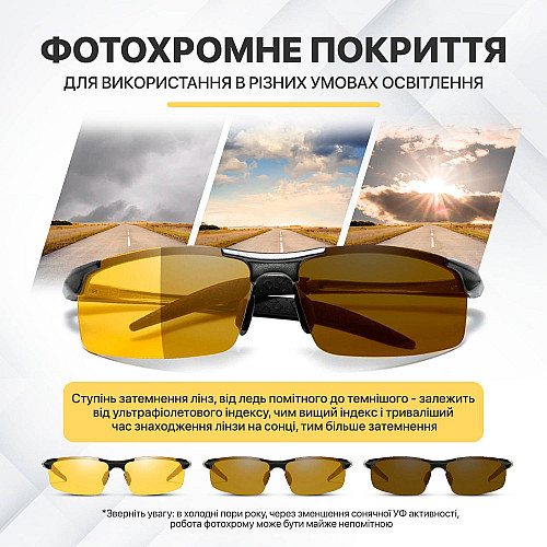 Очки для водіїв фотохромні хамелеони антиблік Brillix для нічної та денній їзди з чохлом (BRL-012Y)