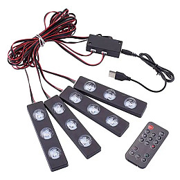 Светодиодная подсветка салона автомобиля RIAS NJ-00126 LED RGB 4 панели Black