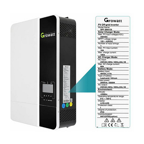 Автономний інвертор сонячний Growatt SPF 5000 ES 5000W 48V 100A (101067)