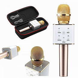 Бездротовий караоке мікрофон GTM з динаміками в чохлі Bluetooth USB Q7 Gold