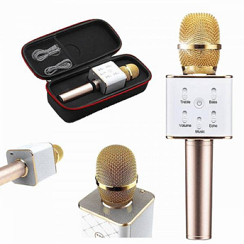 Беспроводной караоке микрофон GTM с динамиками в чехле Bluetooth USB Q7 Gold