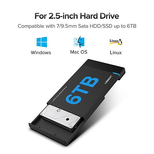 Внешний корпус для жесткого диска Ugreen US221 (HDD/SSD карман) SATA 2.5" USB 3.0 (Черный)