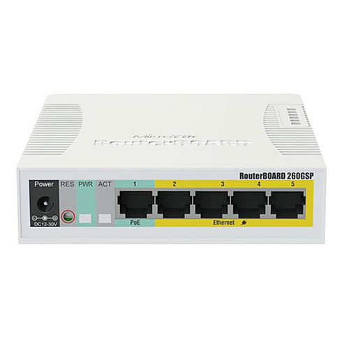 Комутатор MikroTik CSS106-1G-4P-1S (RB260GSP) (5x1Gb, 1x SFP, Пасивний PoE out на 2-5 портах)