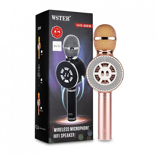 Дитячий мікрофон Wster з функцією караоке USB, microSD, AUX, Bluetooth WS 669 Рожевий з золотим