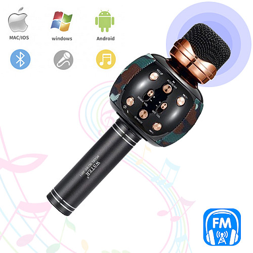 Караоке мікрофон з колонкою та FM радіо бездротовий вокальний портативний Bluetooth Wster Karaoke WS-2911 Камуфляж