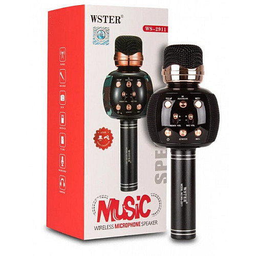 Караоке мікрофон з колонкою та FM радіо бездротовий вокальний портативний Bluetooth Wster Karaoke WS-2911 Чорний