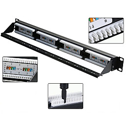 Патч-панель Hypernet 24 порта UTP кат. 5Е 19" PP-KUTP24-NM-CM з організатором кабеля