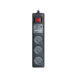 Фільтр живлення REAL-EL RS-3 USB CHARGE 1.8м Чорний