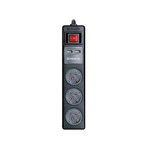 Фільтр живлення REAL-EL RS-3 USB CHARGE 1.8м Чорний