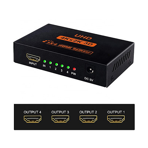 Активный HDMI разветвитель на 4 порта UHD, четырехнаправленный видео сплиттер 4К