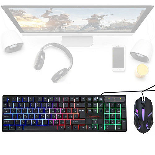 Набір геймерський Клавіатура комп'ютерна провідна HK 6300TZ Big з LED RGB підсвіткою + мишка