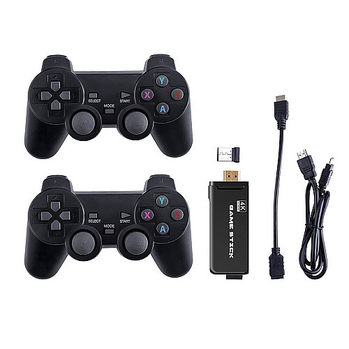 Телевізійна ігрова приставка Gen Game Mini Stick 4k HDMI з двома бездротовими геймпадами 2.4G з вбудованими іграми Dendy Sega Аркадні ігри Game Boy Nintendo Atari PlayStation 1