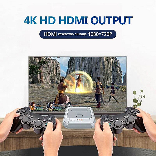 Игровая приставка Sensory S905FX PRO с двумя беспроводными геймпадами и картой памяти 256Гб Android 4К 60Гц с эмулятором PSP PS1 и Онлайн телевидением