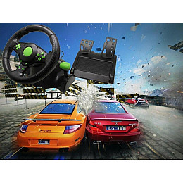 Игровий кермо з педалями BSM 3в1 вібраційне кермо для PS3/PS2/PC