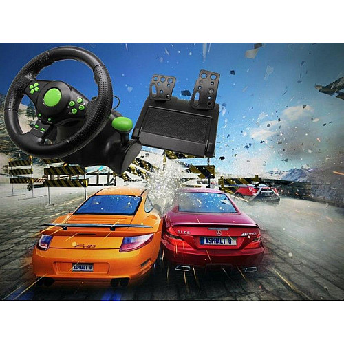 Игровий кермо з педалями BSM 3в1 вібраційне кермо для PS3/PS2/PC
