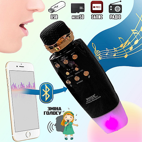 Бездротовий мікрофон WSTER WS2011 Bluetooth з колонкою 2в1 microSD USB AUX Чорний