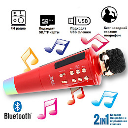 Беспроводной караоке микрофон Bluetooth колонка 2в1 WSTER WS2711 USB AUX Красный