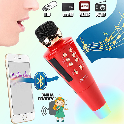 Бездротовий караоке мікрофон Bluetooth колонка 2в1 WSTER WS2711 USB AUX Червоний