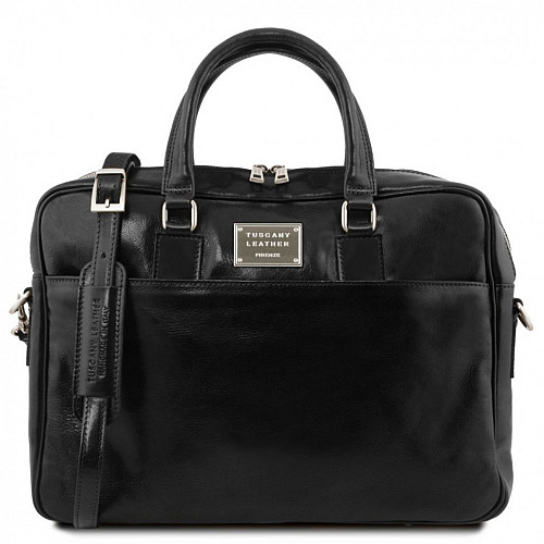 Кожаний портфель для ноутбука з переднім кишенею Tuscany Leather Urbino TL141241 Чорний